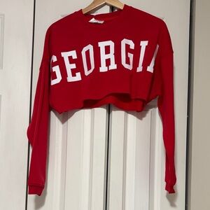 Cropped Crewneck Sweatshirt with GEORGIA Lettering - Red